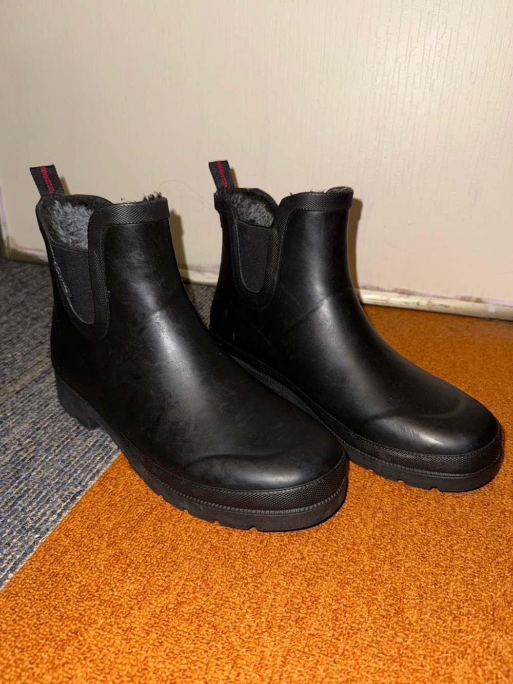 Tretorn Black Faux-Fur Lined Chelsea Winter Rain Boots